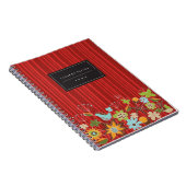 Whimsical Red Floral Garden & Bird Custom Notebook Notitieboek (Rechterzijde)