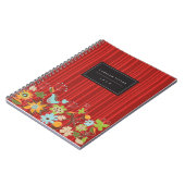 Whimsical Red Floral Garden & Bird Custom Notebook Notitieboek (Linkerzijde)