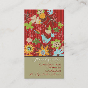 Whimsical Red Floral Garden Blooms Modern Chic Visitekaartje