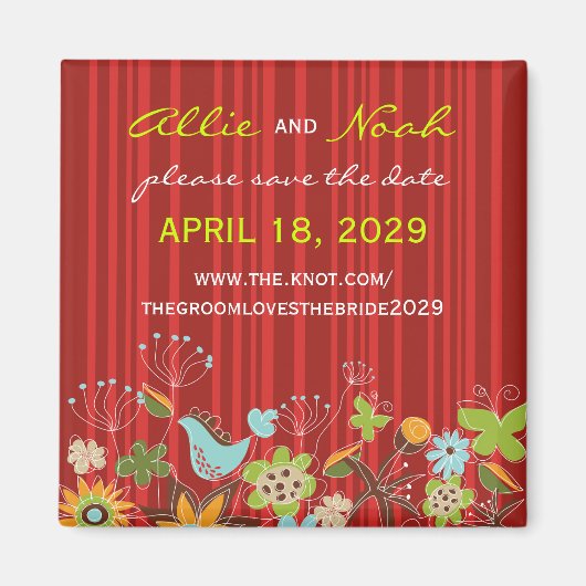 Whimsical Red Floral Garden Save the Date Magnet (Voorkant)