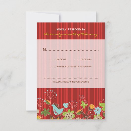 Whimsical Red Floral Garden Wedding RSVP-kaart RSVP Kaartje (Voorkant)