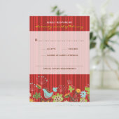 Whimsical Red Floral Garden Wedding RSVP-kaart RSVP Kaartje (Staand voorkant)