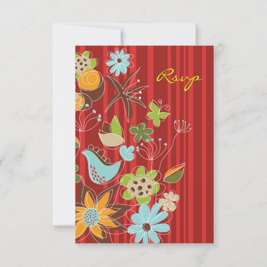 Whimsical Red Floral Garden Wedding RSVP-kaart RSVP Kaartje (Achterkant)