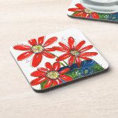 Whimsical Red Flowers Bier Onderzetter (Linkerzijde)