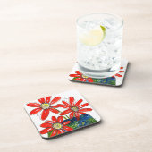 Whimsical Red Flowers Bier Onderzetter (Rechterzijde)