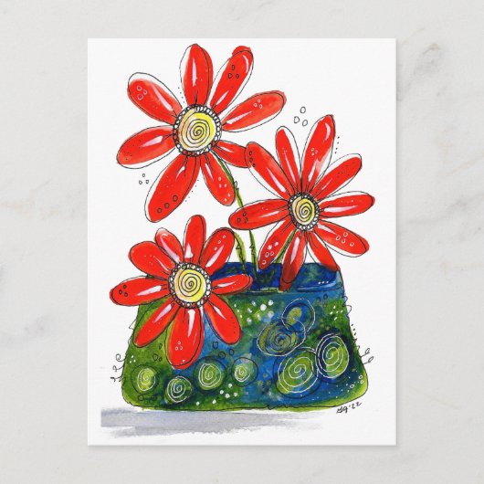 Whimsical Red Flowers Briefkaart (Voorkant)