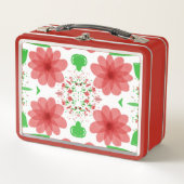 Whimsical Red Flowers Green Leaves On White Art (Voorkant)