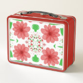 Whimsical Red Flowers Green Leaves On White Art (Achterkant)