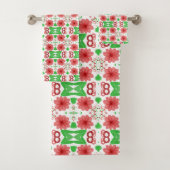 Whimsical Red Flowers Green Leaves On White Art Bad Handdoek (Insitu)