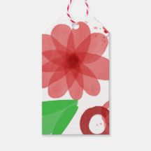 Whimsical Red Flowers Green Leaves On White Art