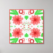 Whimsical Red Flowers Green Leaves On White Art Canvas Afdruk (Voorkant)