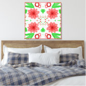 Whimsical Red Flowers Green Leaves On White Art Canvas Afdruk (Insitu (Slaapkamer))