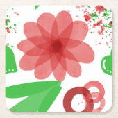 Whimsical Red Flowers Green Leaves On White Art  Kartonnen Onderzetters (Voorkant)