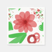 Whimsical Red Flowers Green Leaves On White Art Servet (Voorkant)