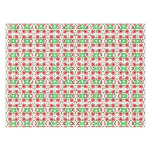 Whimsical Red Flowers Green Leaves On White Art Tafelkleed (Voorkant (Horizontaal))