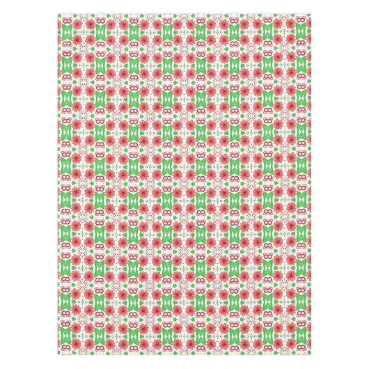 Whimsical Red Flowers Green Leaves On White Art Tafelkleed (Voorkant)