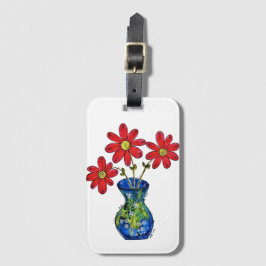Whimsical Red Flowers in Blue Vase Bagagelabel