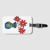 Whimsical Red Flowers in Blue Vase Bagagelabel (Voorkant (horizontaal))