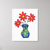 Whimsical Red Flowers in Blue Vase Canvas Afdruk (Voorkant)