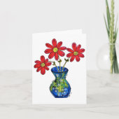 Whimsical Red Flowers in Blue Vase Kaart (Voorkant)