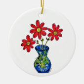 Whimsical Red Flowers in Blue Vase Keramisch Ornament (Voorkant)