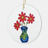 Whimsical Red Flowers in Blue Vase Keramisch Ornament (Links)
