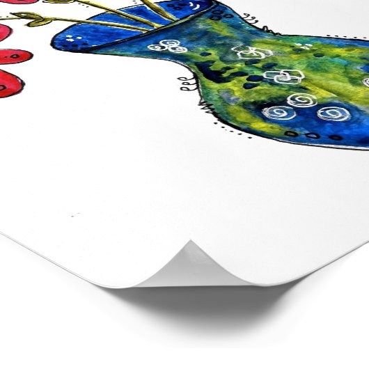 Whimsical Red Flowers in Blue Vase Poster (Hoek)