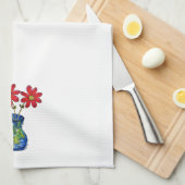 Whimsical Red Flowers in Blue Vase Theedoek (Quarter Fold)