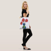 Whimsical Red Flowers in Blue Vase Tote Bag (Op model)
