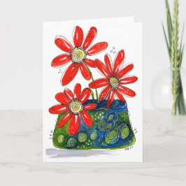 Whimsical Red Flowers Kaart