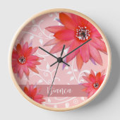 Whimsical Red Flowers Swirly Leaves Add Name Roze (Voorkant)