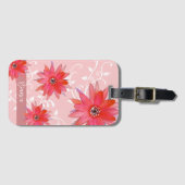 Whimsical Red Flowers Swirly Leaves Add Name Roze Bagagelabel (Voorkant (horizontaal))