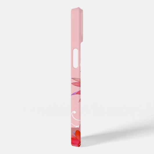Whimsical Red Flowers Swirly Leaves Add Name Roze Case-Mate iPhone Case (Achterkant / Rechts)