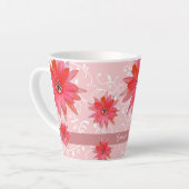 Whimsical Red Flowers Swirly Leaves Add Name Roze Latte Mok (Linkerhoek)