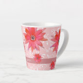 Whimsical Red Flowers Swirly Leaves Add Name Roze Latte Mok (Rechterhoek)