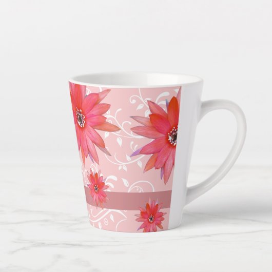 Whimsical Red Flowers Swirly Leaves Add Name Roze Latte Mok (Rechts)