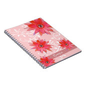 Whimsical Red Flowers Swirly Leaves Add Name Roze Notitieboek (Rechterzijde)