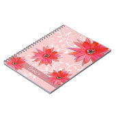 Whimsical Red Flowers Swirly Leaves Add Name Roze Notitieboek (Linkerzijde)