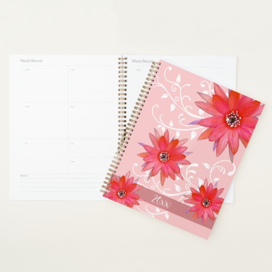 Whimsical Red Flowers Swirly Leaves Add Name Roze Planner (Display)