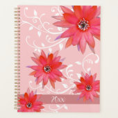 Whimsical Red Flowers Swirly Leaves Add Name Roze Planner (Voorkant)