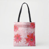 Whimsical Red Flowers Swirly Leaves Add Name Roze Tote Bag (Voorkant)