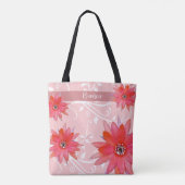 Whimsical Red Flowers Swirly Leaves Add Name Roze Tote Bag (Achterkant)