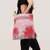 Whimsical Red Flowers Swirly Leaves Add Name Roze Tote Bag (Dichtbij)