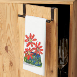 Whimsical Red Flowers Theedoek