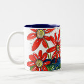 Whimsical Red Flowers Tweekleurige Koffiemok (Links)