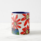 Whimsical Red Flowers Tweekleurige Koffiemok (Center)