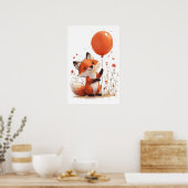Whimsical Red Fox met Oranje ballon Poster (Keuken)