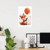 Whimsical Red Fox met Oranje ballon Poster (Thuiskantoor)