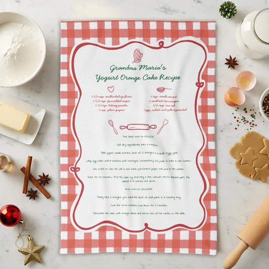 Whimsical Red Gingham Hand Drawn Family Recipe  Theedoek