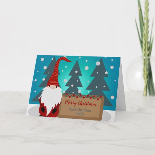 Whimsical Red Gnome Snowy Winter Forest Kerstmis Kaart (Voorkant)
